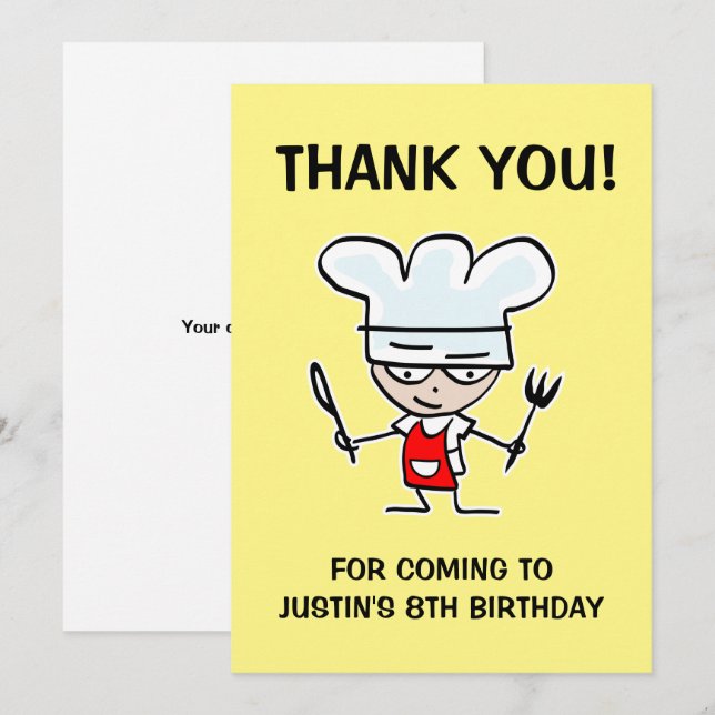 Fun kid's cooking Birthday party thank you card (Front/Back)