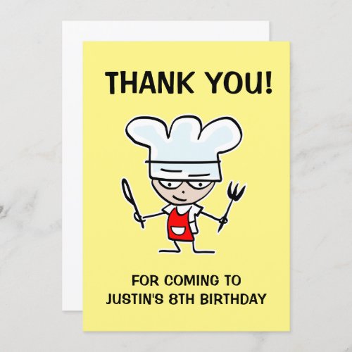 Fun kids cooking Birthday party thank you card