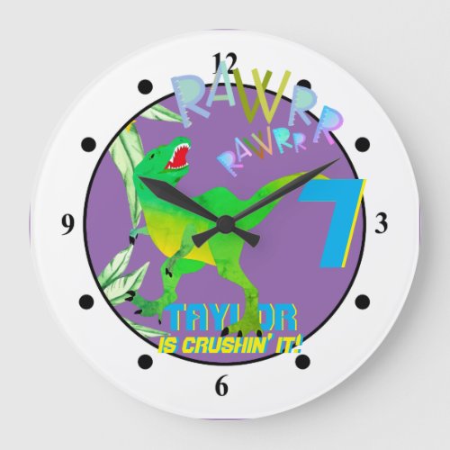 Fun Kids DINOSAUR T_REX Rawwr Jungle NAME and AGE Large Clock