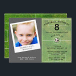 Fun Kids Football, Photo Birthday Party Invitation<br><div class="desc">Fun football birthday party invitation with photo for boys or girls. Background image of a football pitch (on the right side where your event details are). The left side has the photo of your choice. Design is suitable for any age. Your photo sits in a polaroid shape background..This can be...</div>