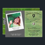Fun Kids Football, Photo QR Code Birthday Party Invitation<br><div class="desc">Fun football birthday party invitation with photo and QR-CODE for boys or girls. Background image of a football pitch (on the right side where your event details are). The left side has the photo of your choice. Design is suitable for any age. Your photo sits in a polaroid shape background..This...</div>