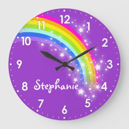 Fun Kids Girls Rainbow Name Purple Wall Clock