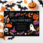 Fun Kids Halloween Party Invitation<br><div class="desc">This spooky-fun invitation features a ghost,  jack o'lantern,  bat,  spider,  witch's hat,  skull and lots of halloween candy in purple,  black and orange. It's the perfect way to invite your kids' friends to a spooky-sweet Halloween party where they can come dressed up as their favorite monsters.</div>