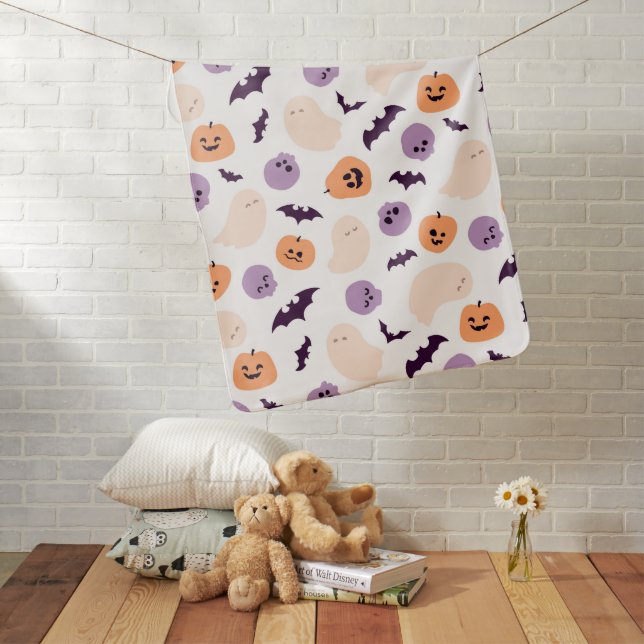 Fun Kids Halloween Pattern Baby Blanket (In Situ)