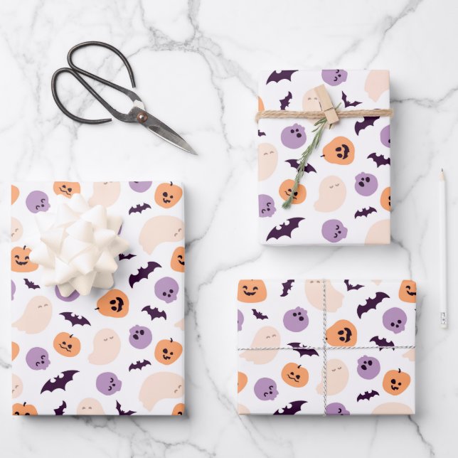 Fun Kids Halloween Pattern Wrapping Paper Sheets (Front)