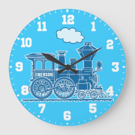 Fun Kids Name Train Blue And White Wall Clock