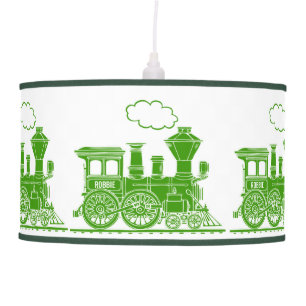 Fun kids name train green and white lamp shade