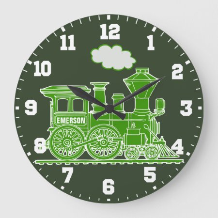 Fun Kids Name Train Green And White Wall Clock