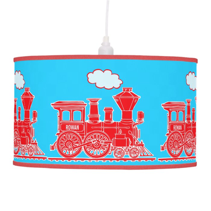 Fun kids name train red and blue lamp shade