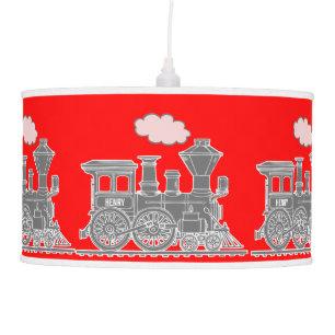 Fun kids name train red and grey lamp shade