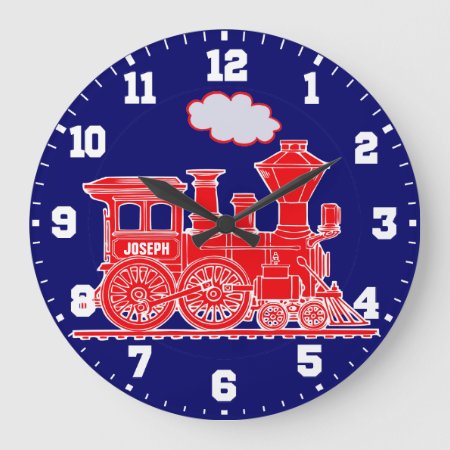 Fun Kids Name Train Red And Navy Blue Wall Clock
