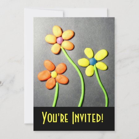 Fun Kid's Party Playdough Flowers Invitation