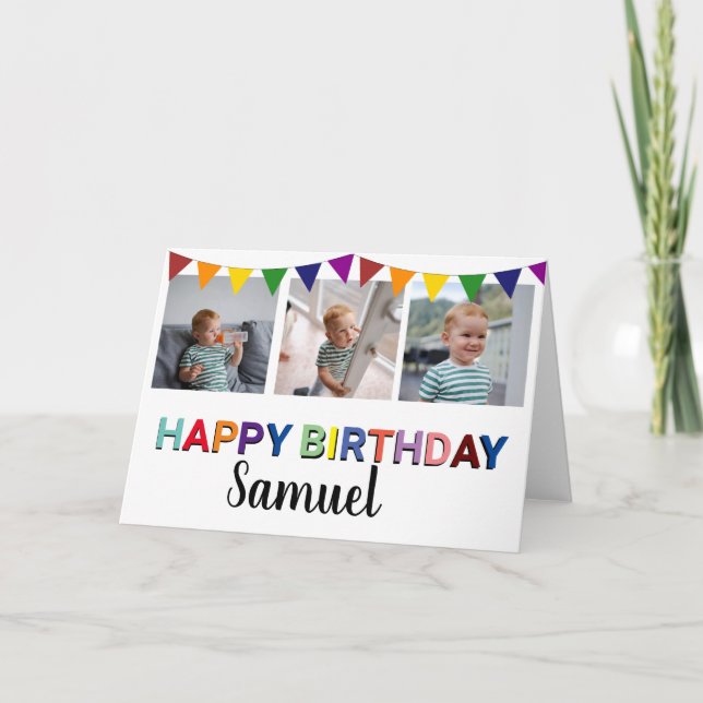 Fun Kids Photo Collage | Color Happy Birthday Card (Front)