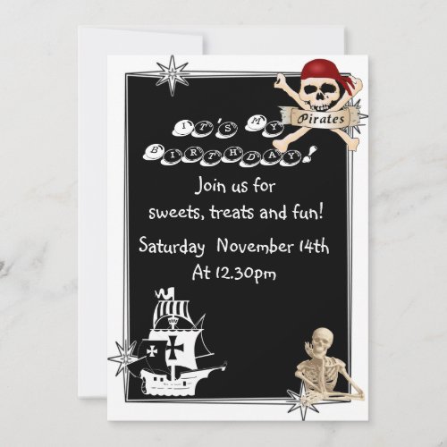 Fun kids  pirate birthday party invitation