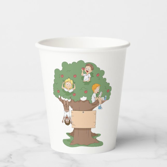 Fun Kids Playing in Apple Tree  Paper Cups (Front)