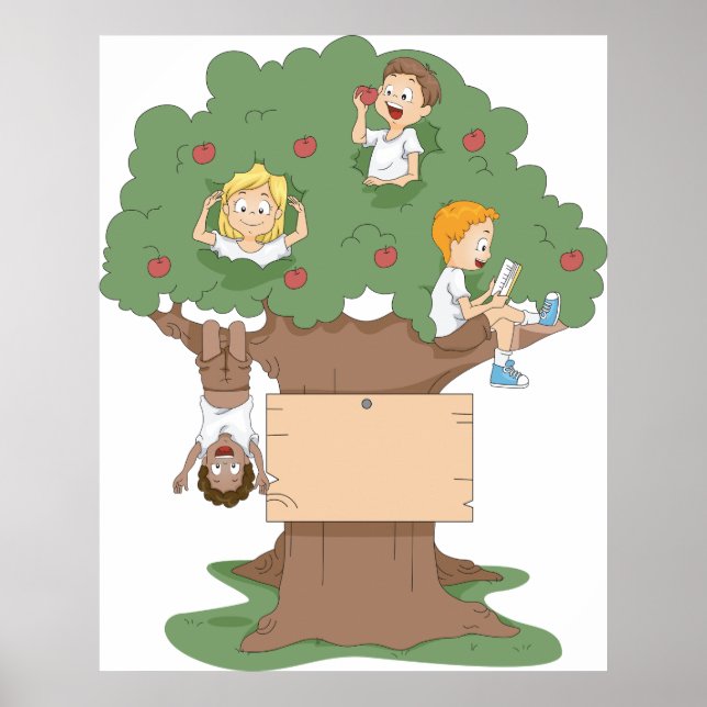 Fun Kids Playing in Apple Tree  Poster (Front)