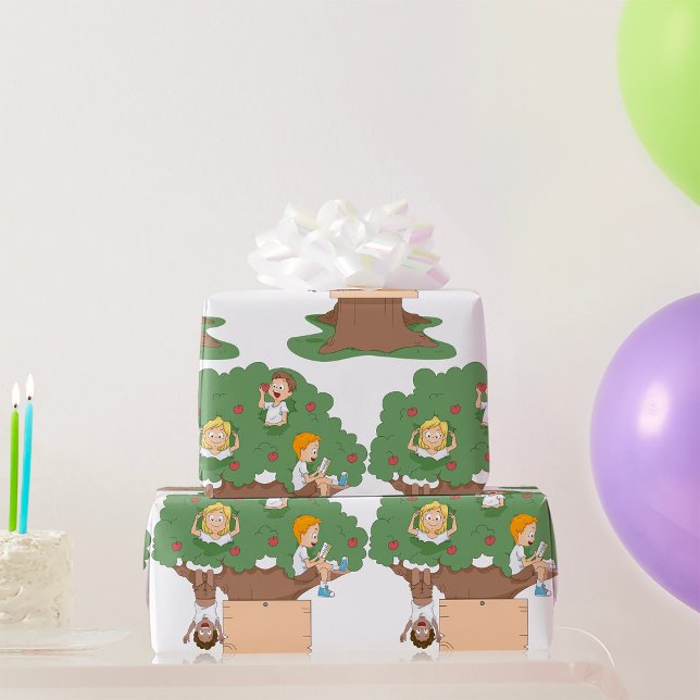 Fun Kids Playing in Apple Tree  Wrapping Paper (Creator Uploaded)