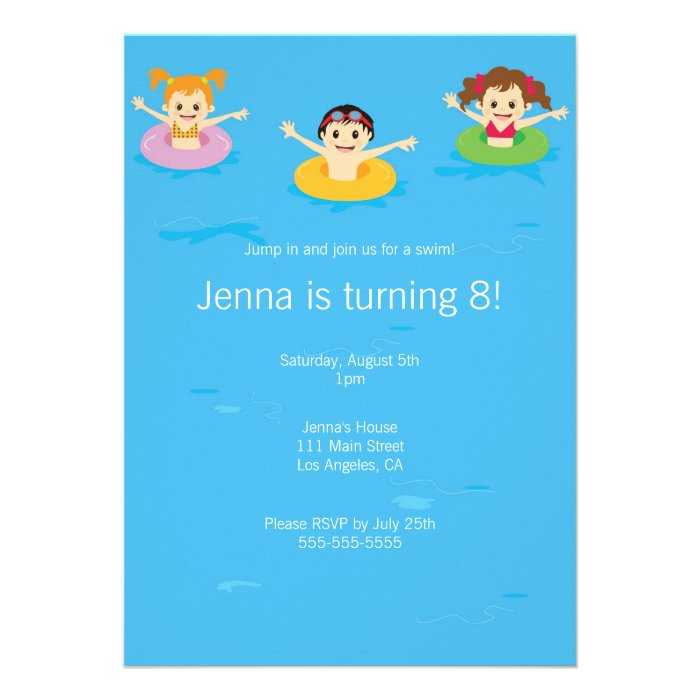 Fun Kid's Pool Party Birthday Invitation