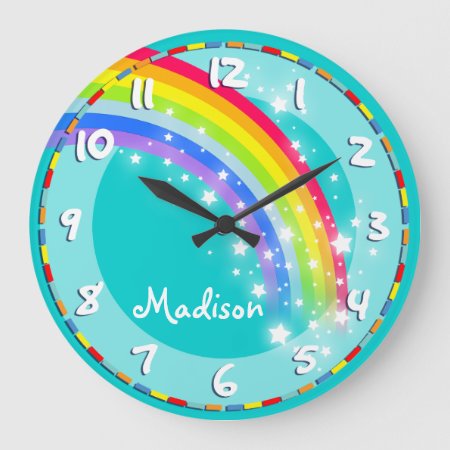 Fun Kids Rainbow Name Aqua Wall Clock