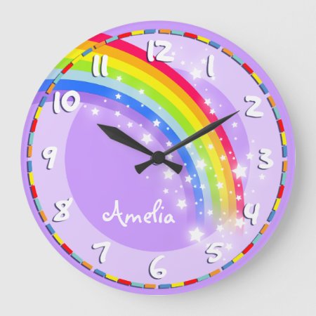 Fun Kids Rainbow Name Purple Wall Clock