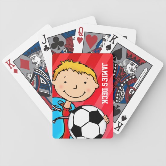 Fun kids red soccer named playing cards