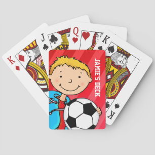 Fun kids red soccer named playing cards