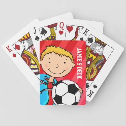 Fun kids red soccer named playing cards