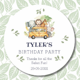Fun Kids Safari Jungle Birthday Thank You Classic Round Sticker