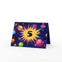 Fun Kids Space Planets Add Name 5th Birthday Card
