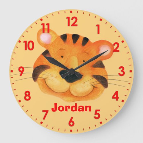 Fun kids tiger name orange wall clock