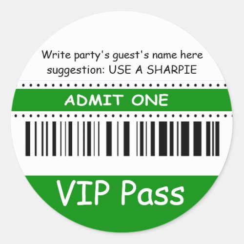 Fun Kids VIP Pass Admit One Birthday Party green Classic Round Sticker