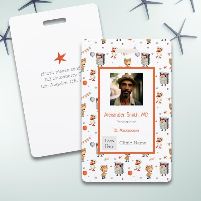 Fun Kids with Costumes Pattern Pediatrician ID Badge (Creator Uploaded)