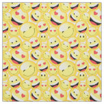 Fun Kids Yellow Smiling Emoji Faces Pattern Fabric