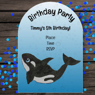 Fun Killer Whale Blue Water Kids Birthday Party Acrylic Invitations
