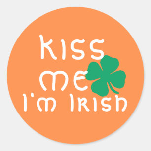 Fun Kiss me I'm Irish Orange Green Lucky Clover Classic Round Sticker