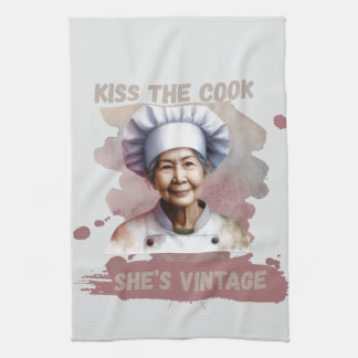 Fun Kiss The Cook She's Vintage Kitchen Towel