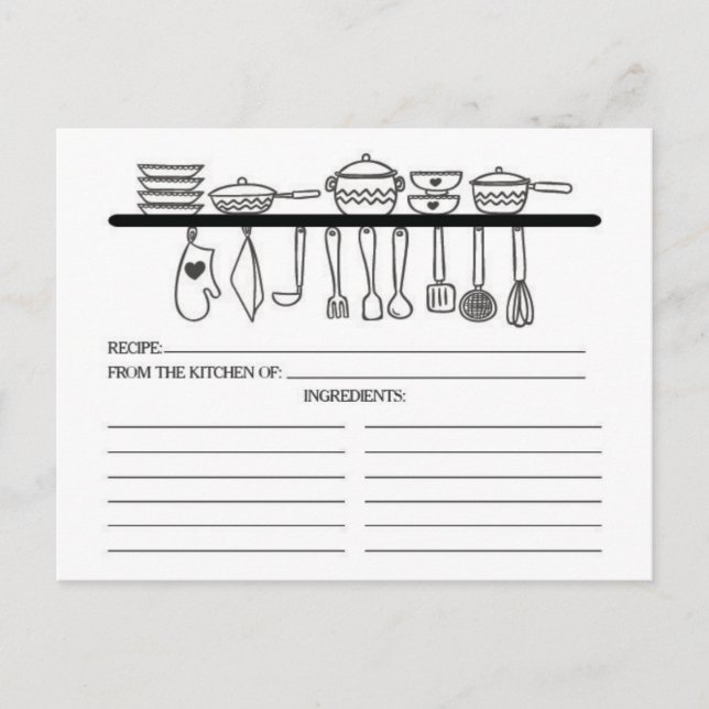 Fun Kitchen Gadgets Bridal Shower Recipe Cards (Front)
