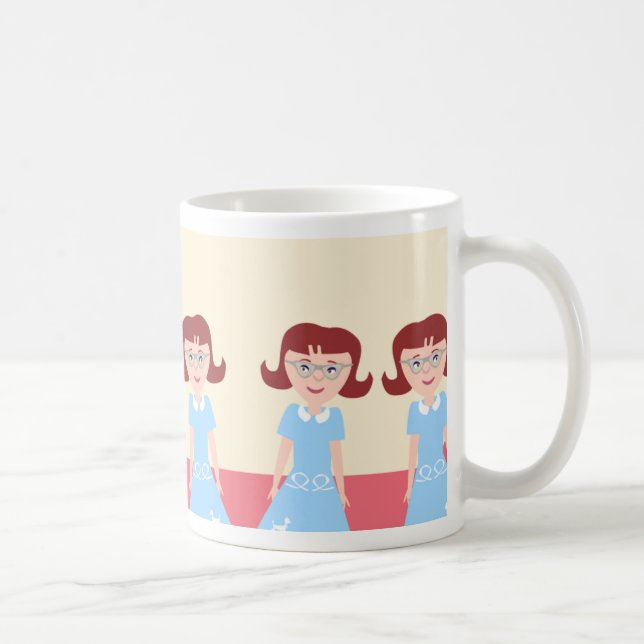 Fun Kitschy Fifties Gal Cute Retro Illustration Coffee Mug (Right)