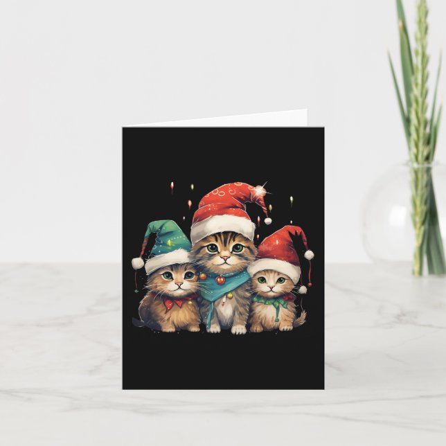 Fun Kittens Christmas  Xmas Tree Lights Xmas Cat  Card (Front)