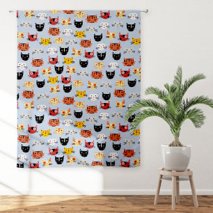 Fun Kitty Cat Blue Pattern Sheer Curtains