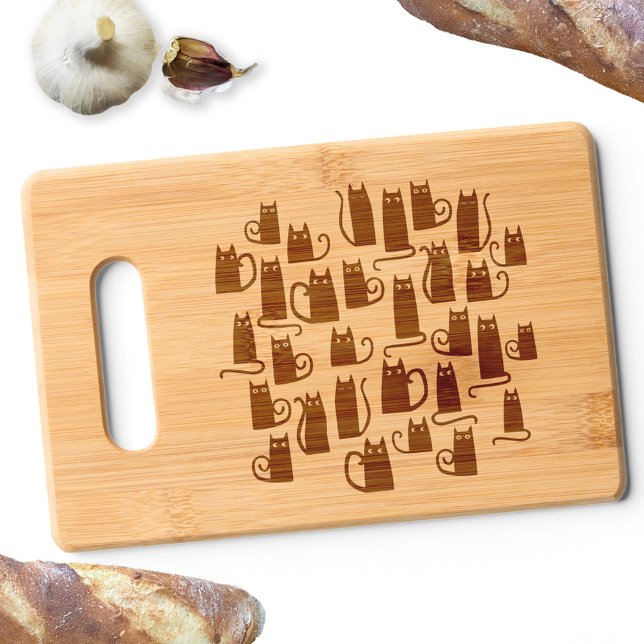 Fun Kitty Cat Engraved Cutting Board (Fun kitty cat pattern bamboo cutting board for animal lovers)