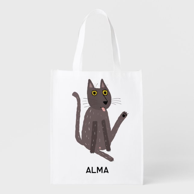 Fun Kitty Cat Humor Personalized Name Grocery Bag (Front)