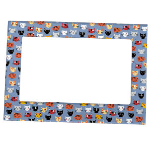Fun Kitty Cat Pattern Blue Magnetic Frame