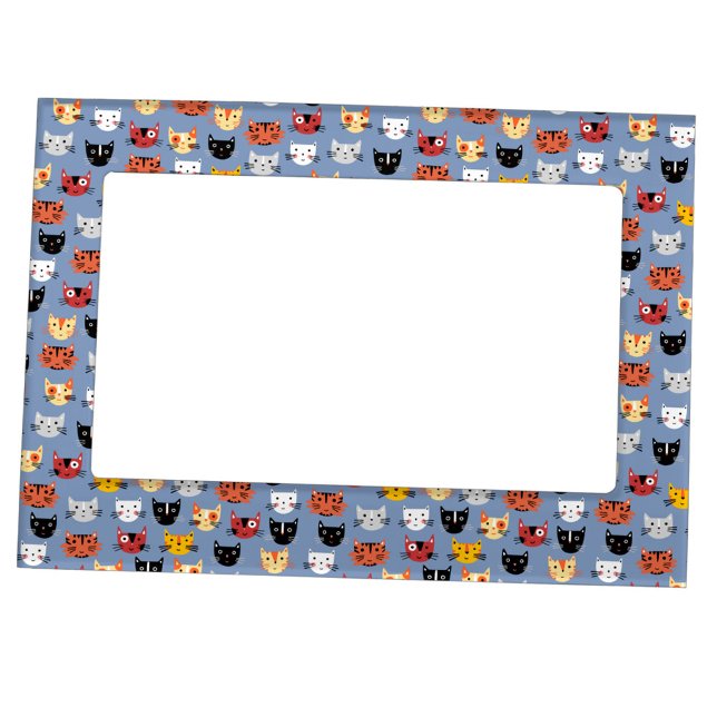 Fun Kitty Cat Pattern Blue Magnetic Frame (Fun kitty cat pattern magnetic frame)