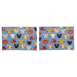 Fun Kitty Cat Pattern Blue Pillow Case