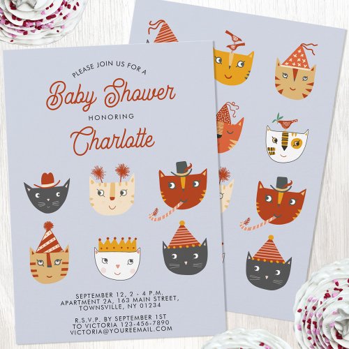 Fun Kitty Cat Personalized Baby Shower Invitation
