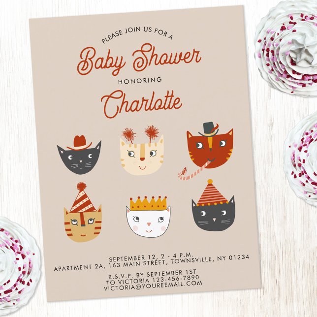 Fun Kitty Cat Personalized Baby Shower Invitation Postcard (Cute kitty cat personalized gender neutral boy or girl baby shower invitation)