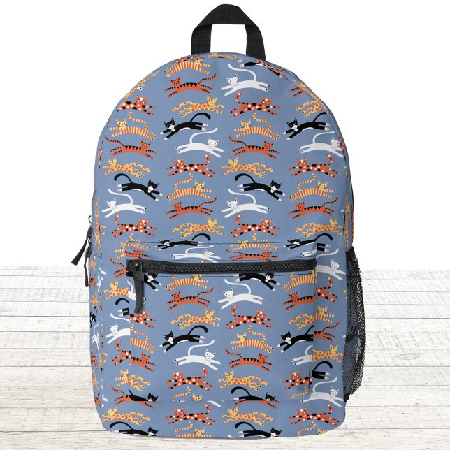 Fun Kitty Cat Printed Backpack (Fun kitty cat blue backpack)