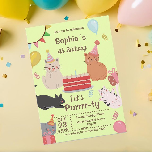 Fun Kitty Cats Birthday Party Invitation (Creator Uploaded)