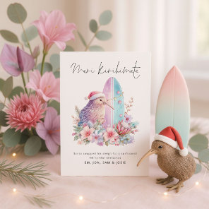 Fun Kiwi Surf board Meri Kirihimete NZ Christmas Holiday Card